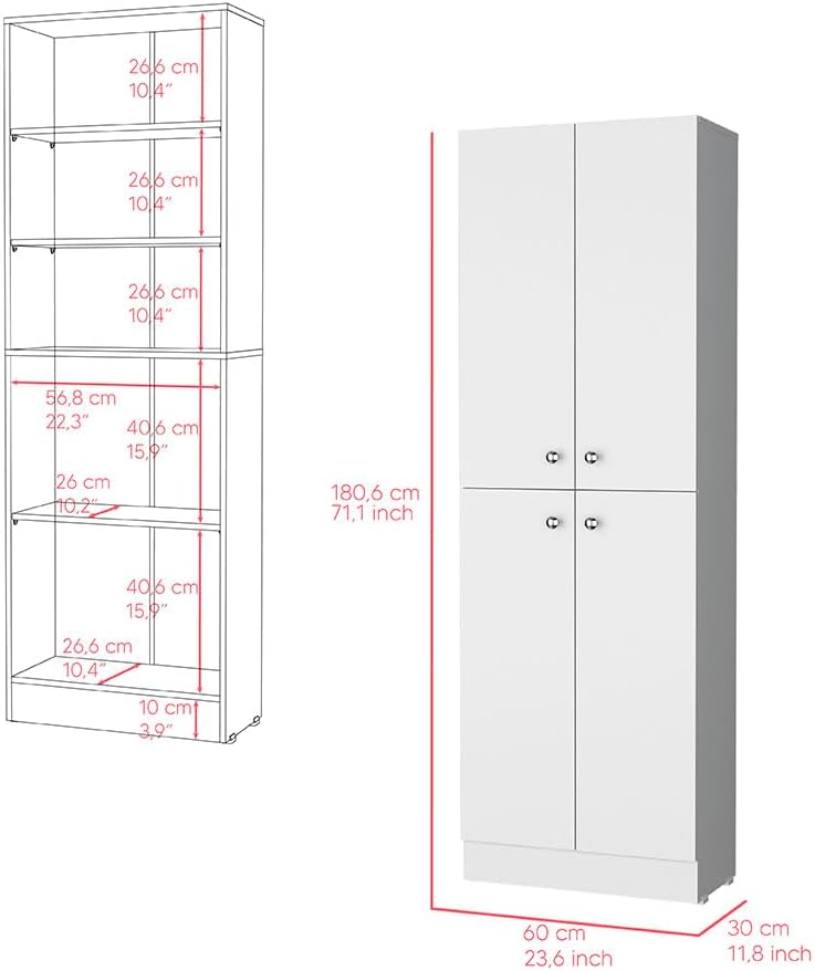 Modern Kitchen Pantry, Storage Cabinet, White, Engineered Wood, for Dining Room, Easy to Clean