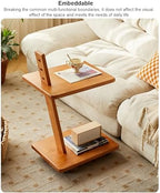 Solid Wood 2-Tier Side Table with Adjustable Height, Mobile End Table & Storage Shelves, Versatile Coffee Cart for Living Room & Bedroom Use