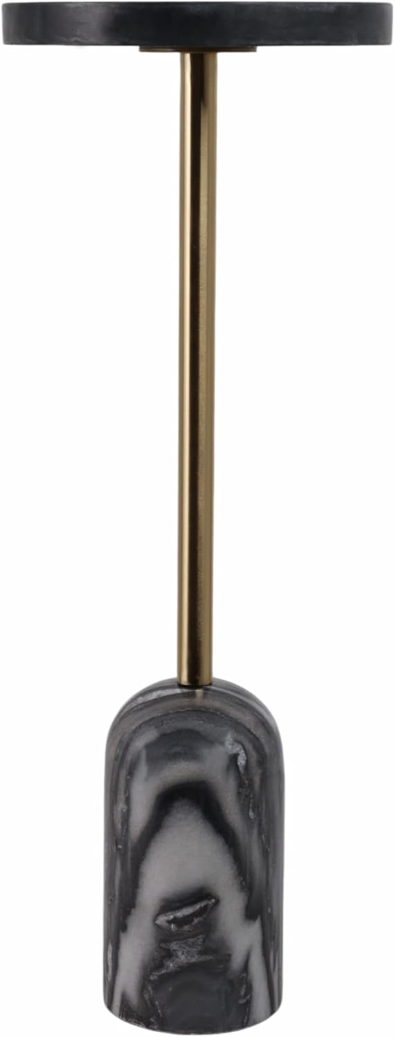 Home Decor End Table, Side Table, or Small Night Stand - Slim Bedside Table with Marble Pedestal for Office, Bedroom, or Living Room - Minimalist Modern Accent Table for Small Spaces - 27" Gray & Gold