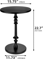 Solid Wood Round Side Table, 15.75" Small Drink Table with Non-Slip Pedestal Base, Modern End Table Accent Table for Living Room and Bedroom, Black
