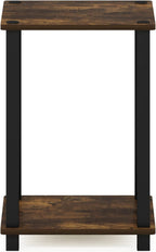 Furinno Simplistic Toolless Assembly Side Table, Rustic Brown 2-Tier End Table, Open Shelf Night Stand, Bedside Table for Living Room, Bedroom, Home Office, Amber Oak/Black
