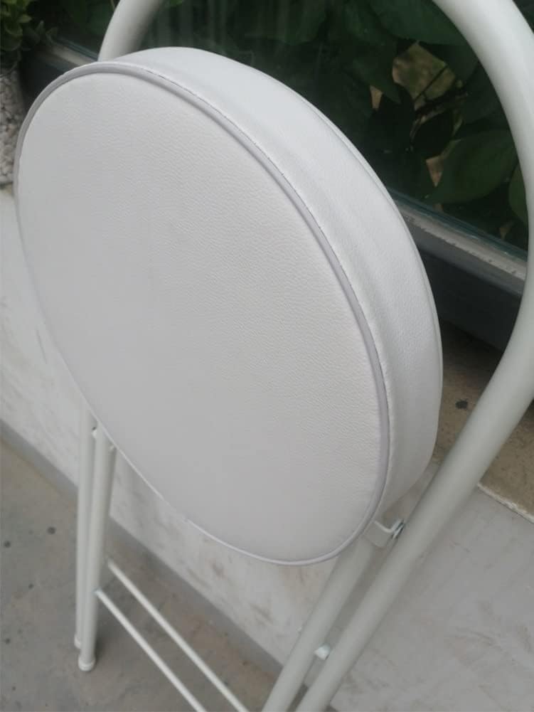 White Portable Folding Chair with Padded Round Seat and Footrest 70cm Counter Height Kitchen Stool(65cm/26in)