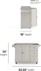 53.5" Kitchen Island Cart with Storage, Rolling Kitchen Cart on Wheels with Stainless Steel Top, Mobile Prep Station with Drawers, Cabinets, Adjustable Shelves & Towel Rack, Solid Wood, Off White