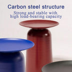 Simple Small Round Side Table, Retro Accent Table with Thick Pedestal, Minimalist Carbon Steel Frame End Table, Modern Drink Tables for Living Room, Bedroom(Red)