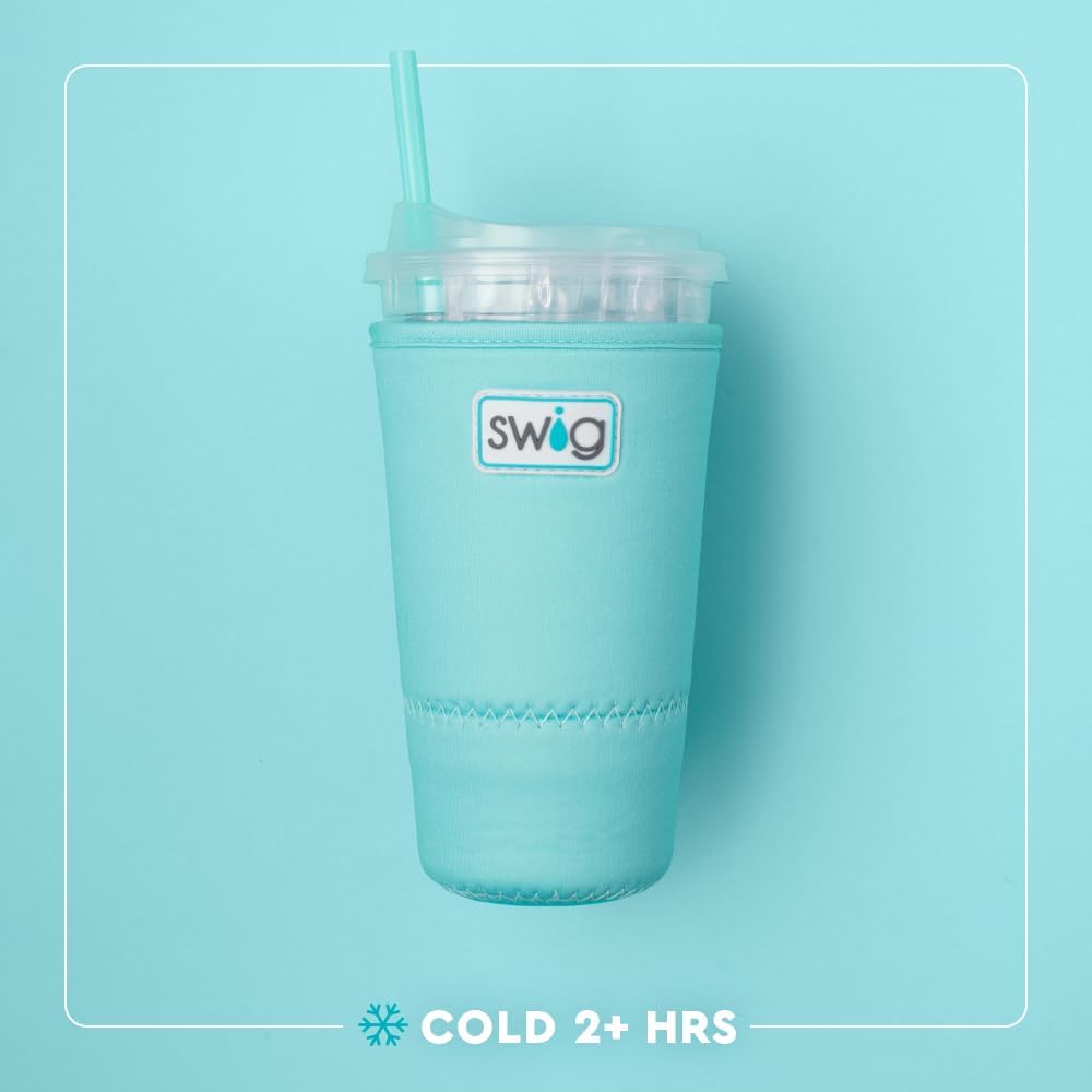 Swig Life Large Iced Cup Coolie, 30-32oz Iced Coffee Cup Insulator Sleeve with Handle, Neoprene Insulated Coolie Keeps Drinks Cold (Clover Crush)