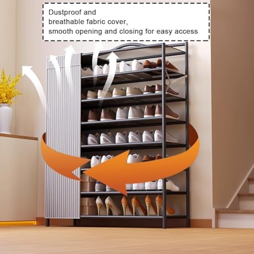 Heavy Duty Foldable Shoe Rack with Cover, Carbon Steel Entryway Organizer for Small Spaces, Breathable Dust-Proof Storage Unit for Boots and Sneakers, Easy Assembly Space Saving Design for Home Use