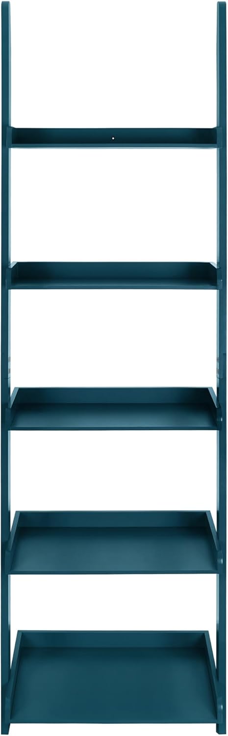 eHemco Modern 5 Tier Wall-Leaning Ladder Bookshelf Organizer, Storage Rack, 70 Inches, Blue