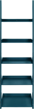 eHemco Modern 5 Tier Wall-Leaning Ladder Bookshelf Organizer, Storage Rack, 70 Inches, Blue