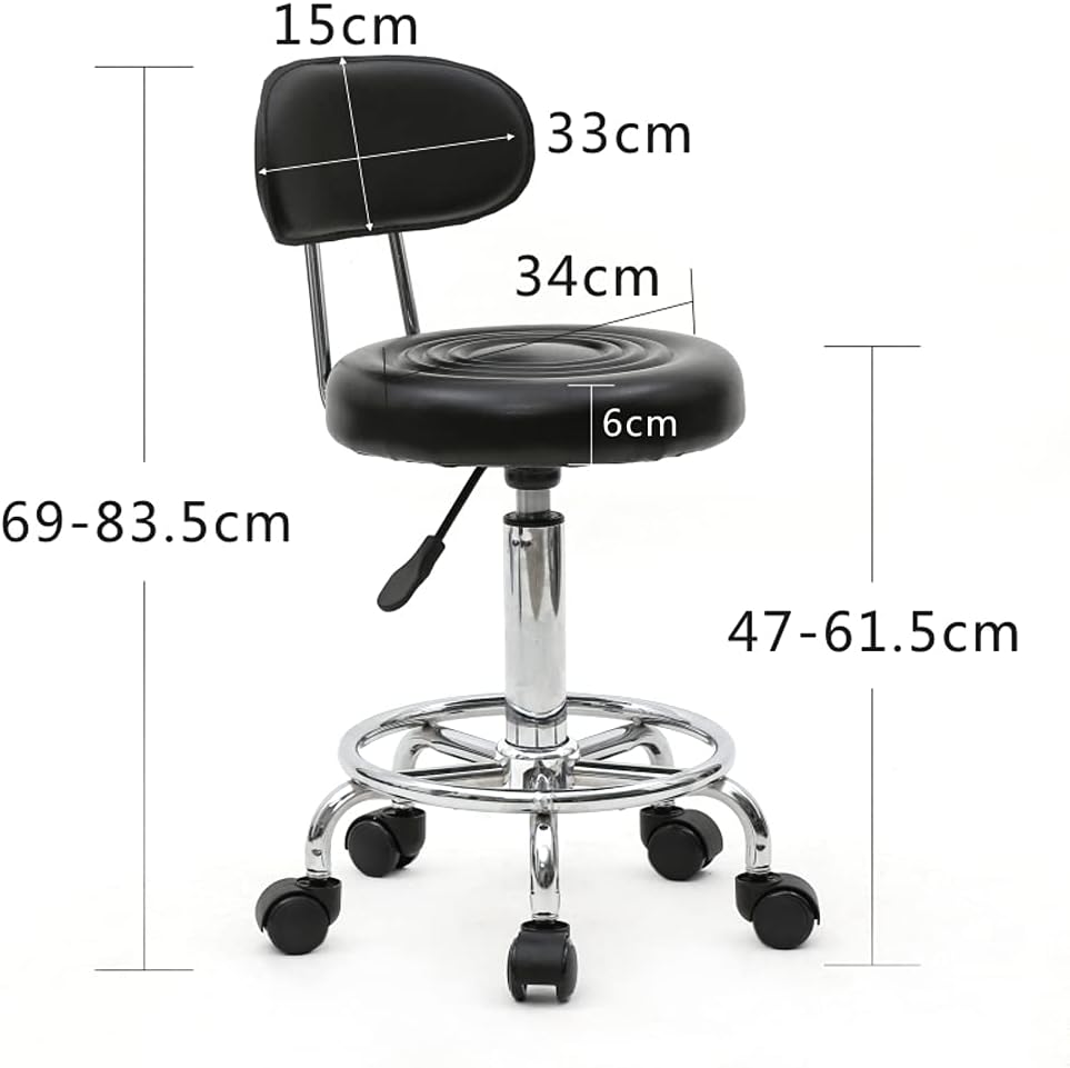 Vasitelan PU Leather Modern Rolling Stool with Low Back Height Adjustable Work Salon Drafting Swivel Task Chair with Footrest