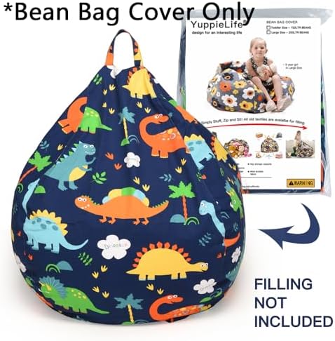 YuppieLife Kids Storage Bean Bag Cover（No Filling）Toy Organizer|Carrying Handle Sofa|Available for Kids and Teenager|Cuddle Chair|Machine Washable and Durable（27“,Dinosaur）