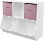 Bookcase with Collapsible Fabric Drawers, Toy Storage Cabinet for Playroom, Bedroom, Nursery, School, White,Pink