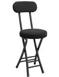 Folding Stool with Backrest, Cushioned Padded Leather Round Portable Foldable Bar Stool Chair for Kitchen(Black)