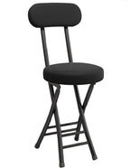 Folding Stool with Backrest, Cushioned Padded Leather Round Portable Foldable Bar Stool Chair for Kitchen(Black)