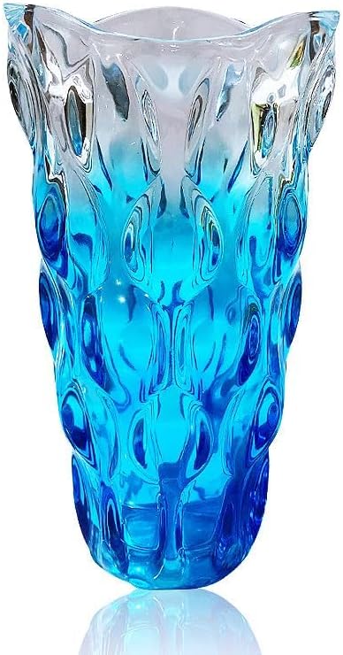 Unbreakable Flower Glass Vase 3.5lb 9.5inch Sparkle vase Bohemian Style, for Centerpieces,Kitchen,Office, Living Room,Wedding,Perfect Home Decor Glass Vase (Gradient Sky Blue)