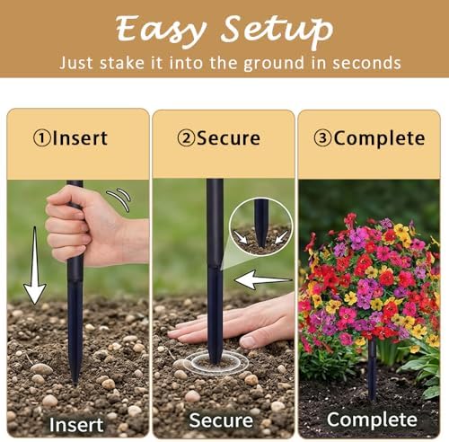 Faux Petunias with Ground Stake, UV Resistant & Waterproof Artificial Flowers, Realistic Fake Flowers for Garden In Ground, Yard, Porch, Planter – Indoor Outdoor Home Decoration (Purple 3 Pcs)