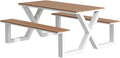 Outdoor Bench Table, Rectangular Porch Bench with Black Frame, Picnic Table Benchs Set for Garden, Lawn, Yard(White)