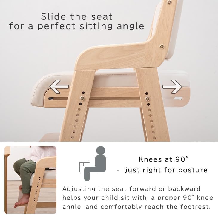 タンスのゲン TANSU NO GEN Japanese Wooden Chair, Height Adjustment for Babies and Toddlers Aged 4-12, up to 99.2 lbs, Designed in Japan, Slide The seat, Brown,4960040102(113286)