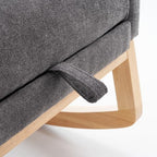 Rocking Chair Nursery with Footrest, High Back Rubber Wood Rocker for Adult Living Space, Gliding Armchair with Side Storage Pocket, Grey