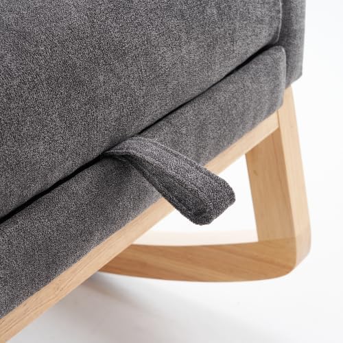 Grey Accent Rocking Chairs, Comfortable Living Room Nursery Glider with Ottoman, High Back Rubber Wood Frame for Bedroom Relaxation, Armchair with Side Pocket