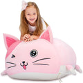 Anzitinlan Cute Cat Bean Bag Chair for Kids, Pink Stuffed Animal Storage Beanbag Chairs for Girls Room Decor, Extra Large Size, Velvet Super Soft Cover Only