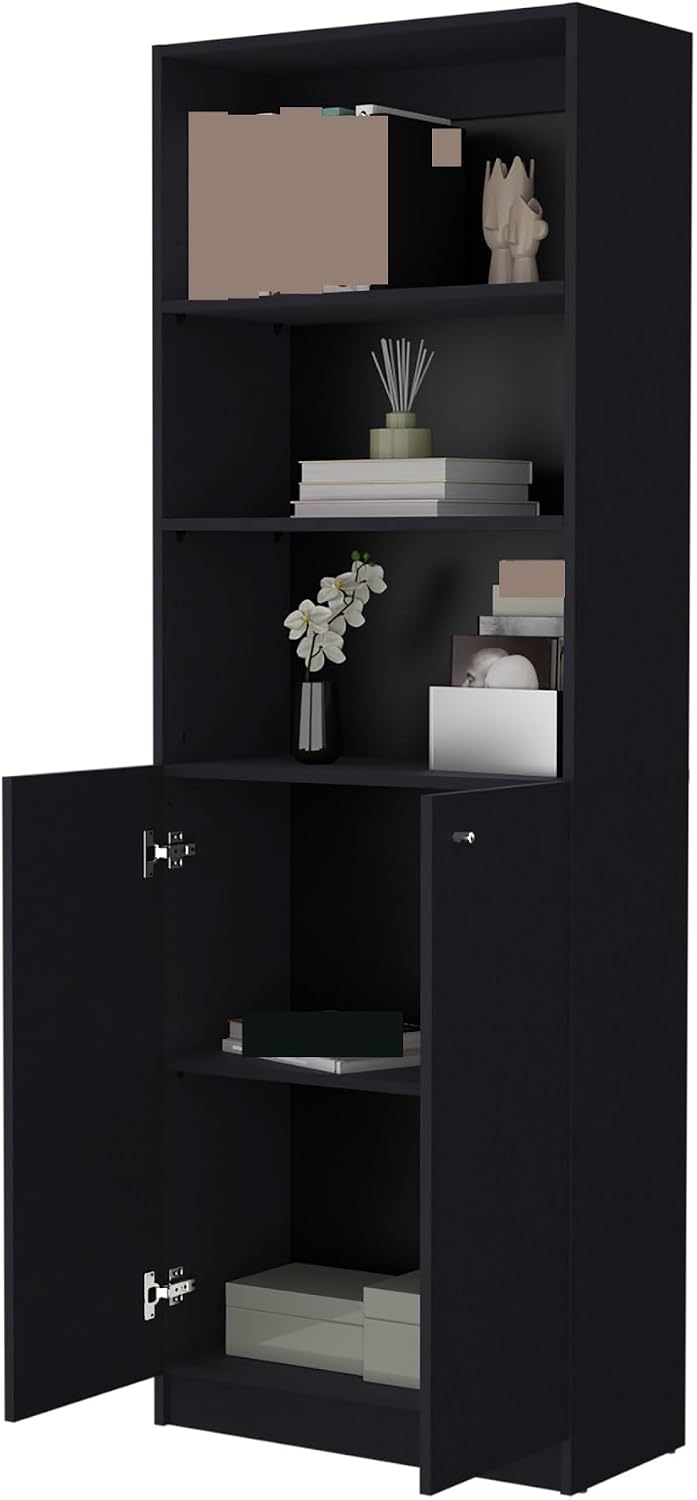 Modern 2-Door Bookcase, Storage with Multi-Level Shelves and Double Door Design,for Kitchen Home