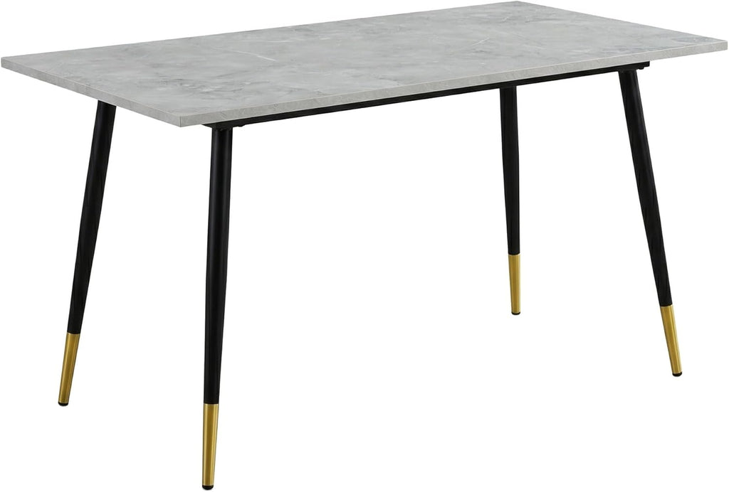 51.18" Rectangular Dining Table, Faux Marble Top Kitchen Table with Metal Frame & Adjustable Feet, Modern Waterproof Scratch-Resistant Table for Dining Room, Living Room & Home Office, Gray White