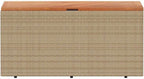 Patio Storage Box Beige 43.3x19.7x21.3 Inch Poly Rattan Acacia Wood Bench Seat with Waterproof Bag