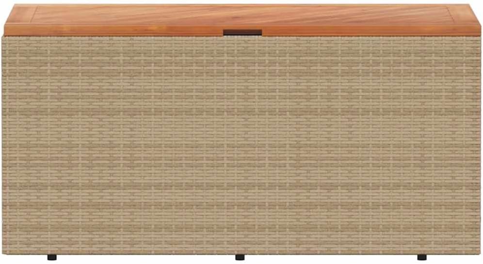 Patio Storage Box Beige 43.3x19.7x21.3 Inch Poly Rattan Acacia Wood Bench Seat with Waterproof Bag