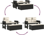 Garden Bench Black and Cream White,Reclining Garden Bench with Adjustable Armrests for Outdoor Comfort Patio Furniture