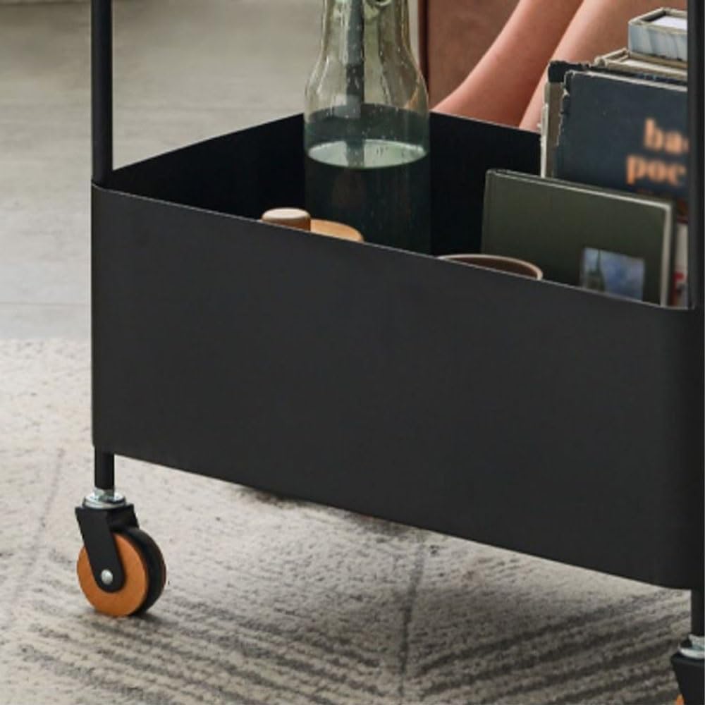 Coffee Table Living Room Small Trolley Wheeled Storage Rack Movable Sofa Side Table Retro Snack Shelf Side Table(White)