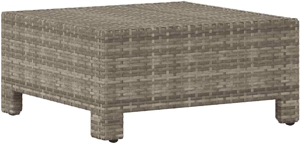 Patio Ottoman Outdoor Wicker Footstool, Garden Footrest with Dark Grey Cushion, Poly Rattan Modular Furniture Foot Rest for Backyard, 22.4 x 22.4 x 11 Inches
