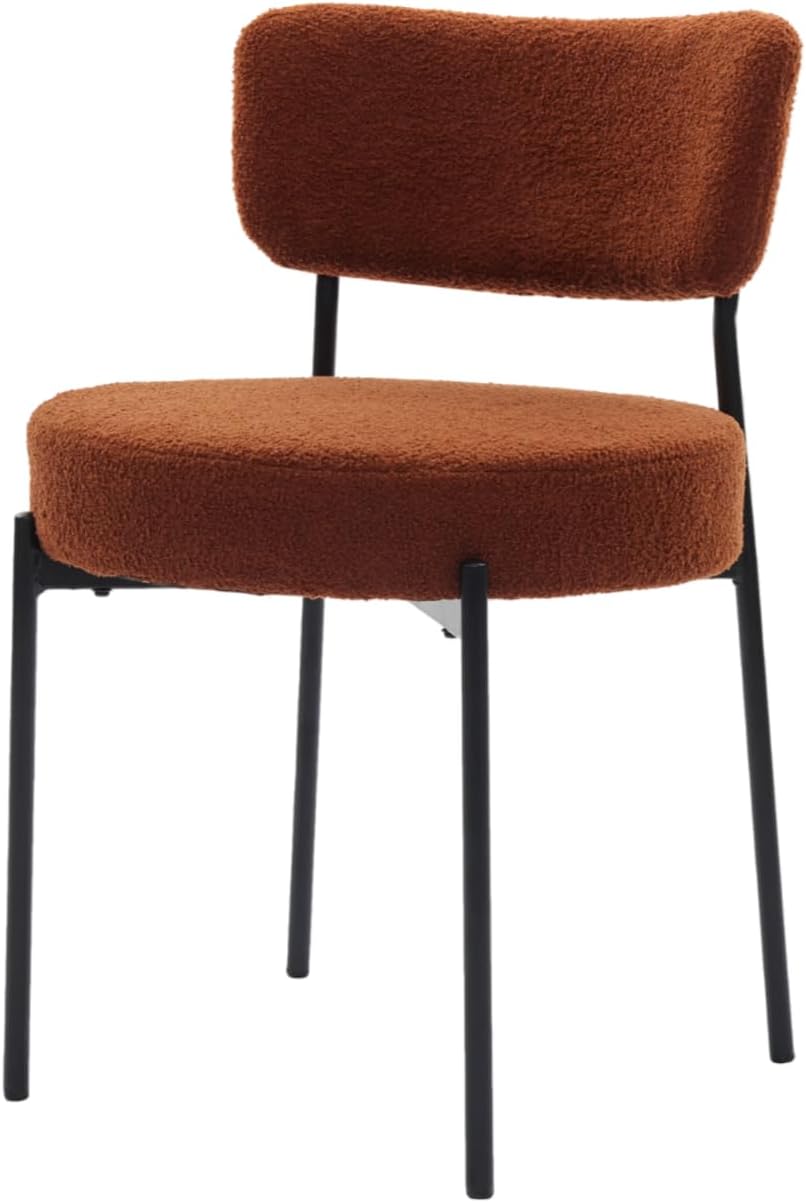 Boucle Dining Chairs Set of 4, Brown Mid Century Modern Kitchen Dining Room Chairs with Curved Backrest and Metal Frame, Round Upholstered Dining Chairs for Kitchen, Living Room