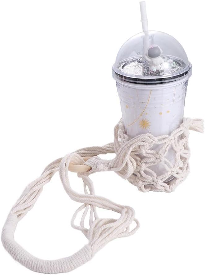 Hanging Water Bottle Net Bag Cotton Carrier with Hooks Portable Storage Holder for Wine Bottles DIY Accessories(white)