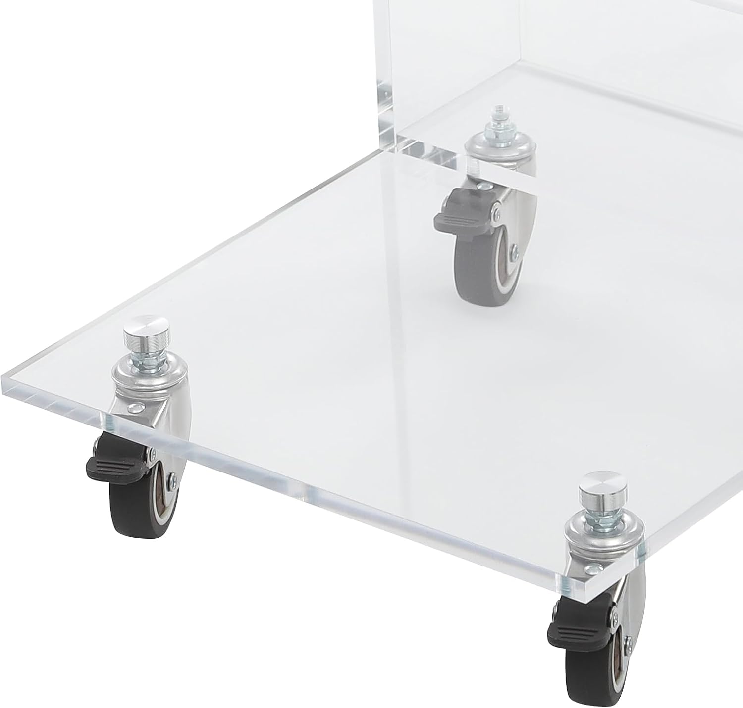Acrylic Side Table with Storage and Lockable Wheels,C Shaped End Table,Small Coffee Table for Couch, Living Room, Bedroom,Clear