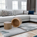 Round Coffee Table Set of 2, Nesting Coffee Table and End Table Set Wood Small Circle Drum Side Table for Living Room Office, No Assembly,Walnut