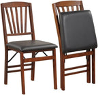 ERGOMASTER Folding Dining Chairs Set of 2, Foldable Chairs with Padded Seat, Solid Rubber Wood, Slat Back