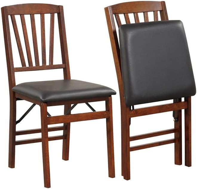 ERGOMASTER Folding Dining Chairs Set of 2, Foldable Chairs with Padded Seat, Solid Rubber Wood, Slat Back
