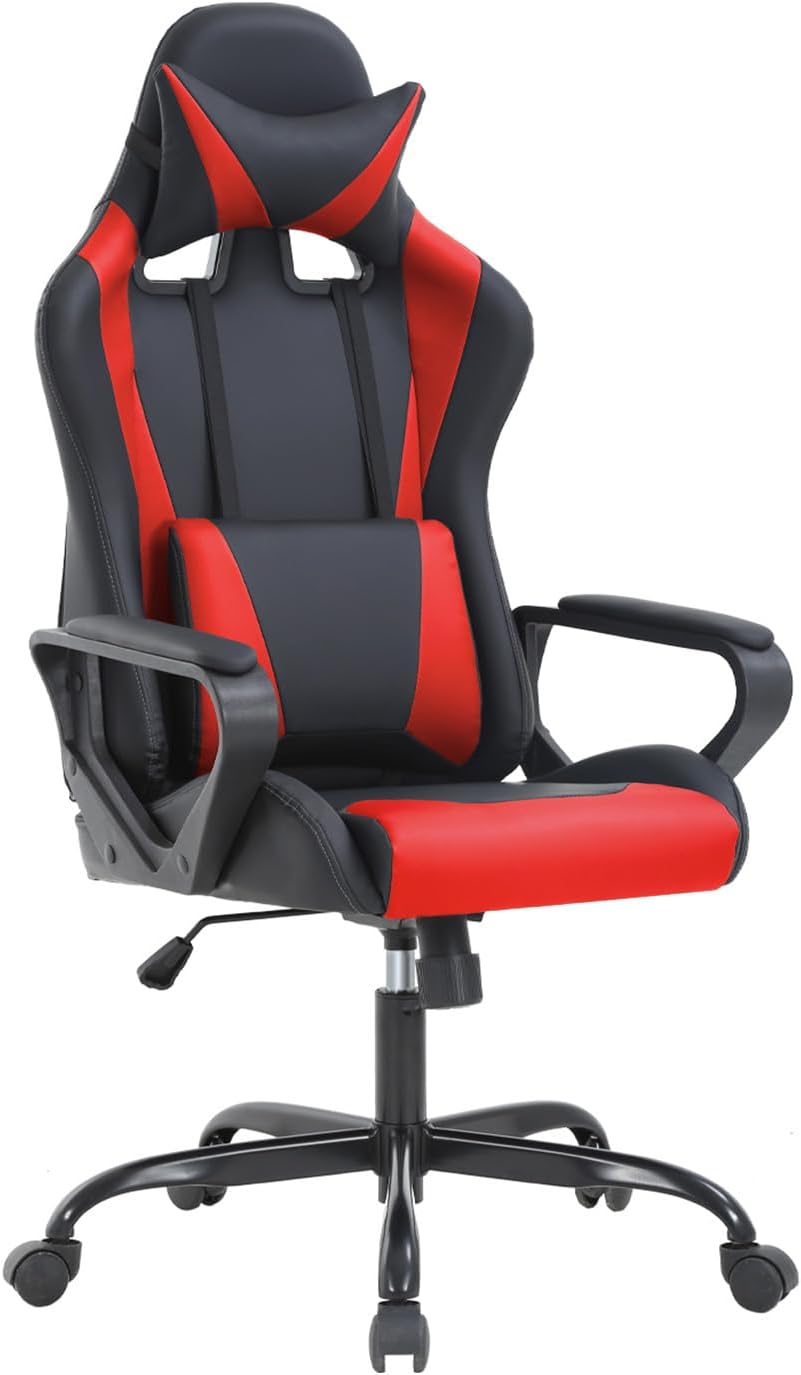 Ruesleag Home Office Gaming Chair,High-Back Ergonomic PC Computer Chair w/Lumbar Support Headrest PU Swivel Rolling Chair Task Executive Desk Chair for Teens Men and Adults,Red
