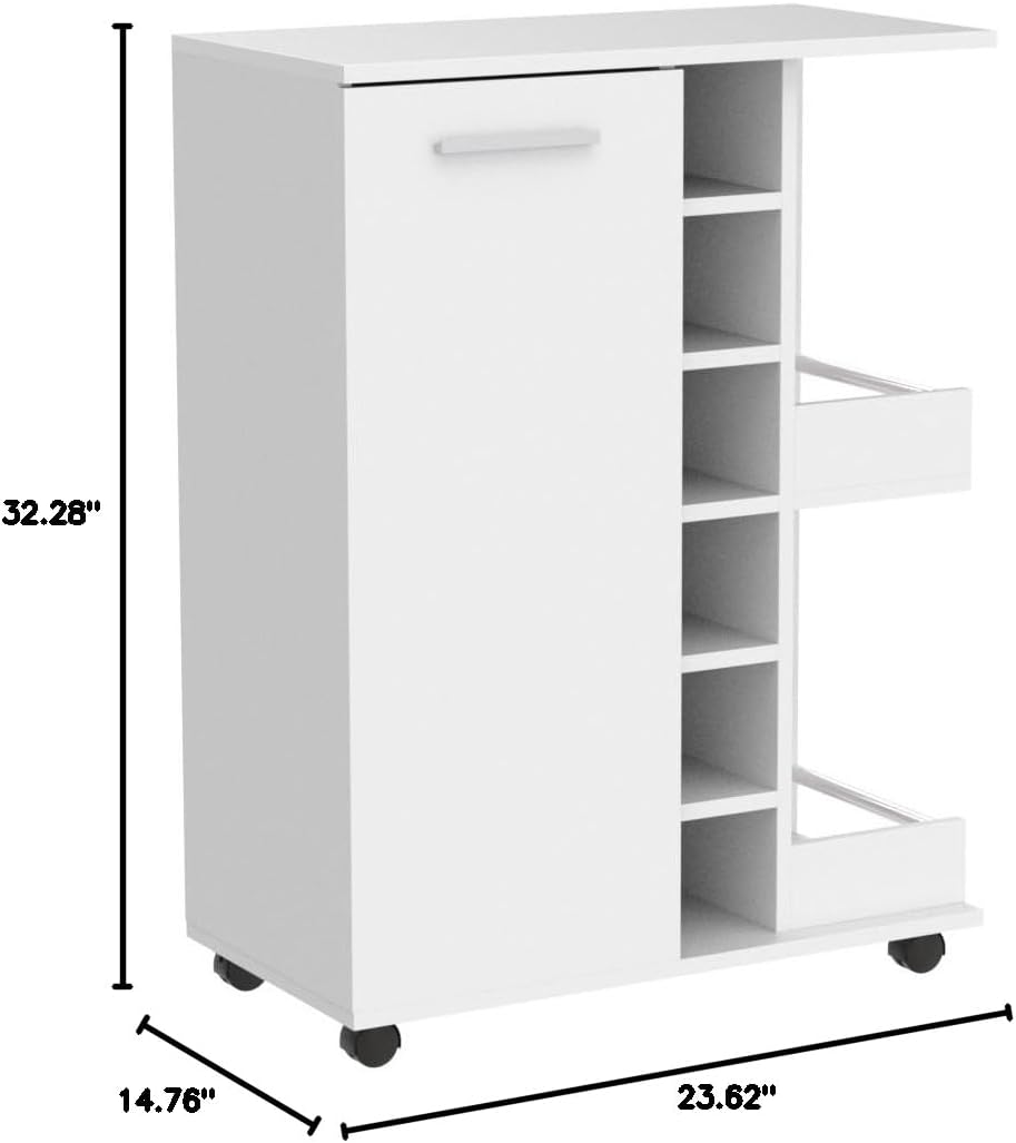 BAKAJI Corner Bar Cabinet with Metal Door and Handle 2 Side Shelves (White)