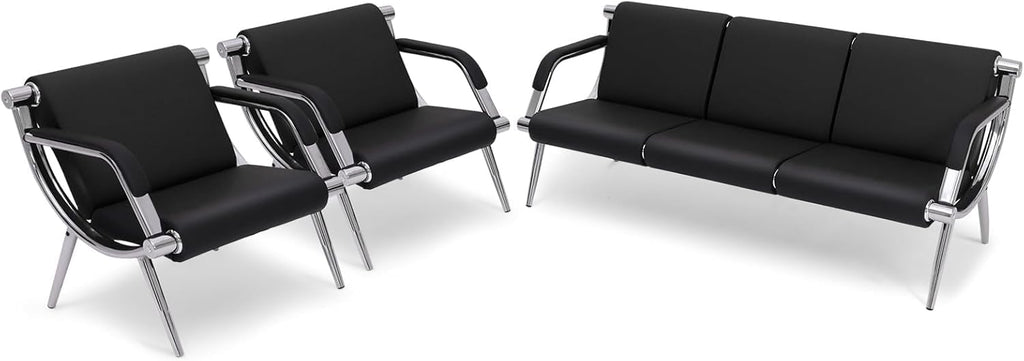 wonline 5 Seat Waiting Room Chair with Armrest PU Leather Office Furniture, Office Guest Seating Lobby Conference Reception Chairs for Airport Clinic Hospital Bank Salon Barber(Black)