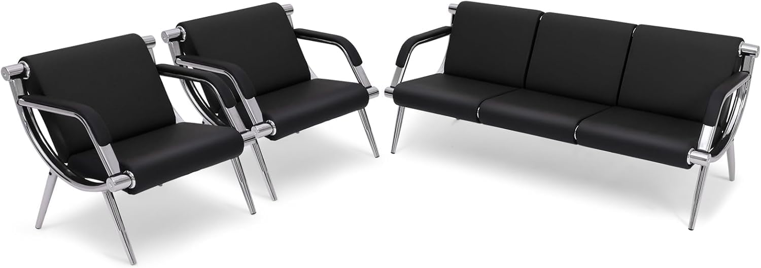 wonline 5 Seat Waiting Room Chair with Armrest PU Leather Office Furniture, Office Guest Seating Lobby Conference Reception Chairs for Airport Clinic Hospital Bank Salon Barber(Black)