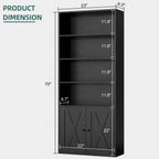Modern Bookshelf with Doors, Industrial Bookshelves with 6-Tier Shelf, 71 inches Tall Bookcase Display Cabinet with Storage for Home Office, Black