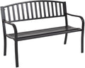 Black 50in Outdoor Steel Benches Powder-Coated 2-Person 500lbs Capacity Garden Deck Backyard