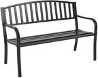 Black 50in Outdoor Steel Benches Powder-Coated 2-Person 500lbs Capacity Garden Deck Backyard