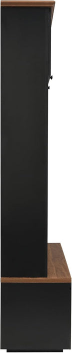 VilroCaz Modern 59''W Hall Tree with Bench and Storage, Farmhouse Wood-grain Accent 4-in-1 Hall Tree with Top Cabinets, Coat Racks and Hooks for Hallway Living Room Mudroom (Black-4DM)