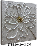 Slyart Hand Paintings 3D Floral Canvas Wall Art 24x24 Inches Abstract White Flower Paintings Modern Contemporary Texture Wall Art White Artwork for Home Decorations