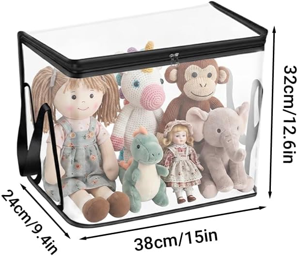 3 Pack Extra Large Clear Storage Bags with Zipper and Handles - Heavy Duty Waterproof PVC Storage Organizer for Clothes, Blankets, Bedding, Toys & Moving, Transparent Foldable (black, Large)