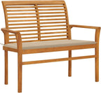 44.1 Inch Solid Teak Wood Garden Bench, Two Seater Outdoor Patio Seat with Beige Cushion, Sturdy Wooden Park Bench for Backyard Deck