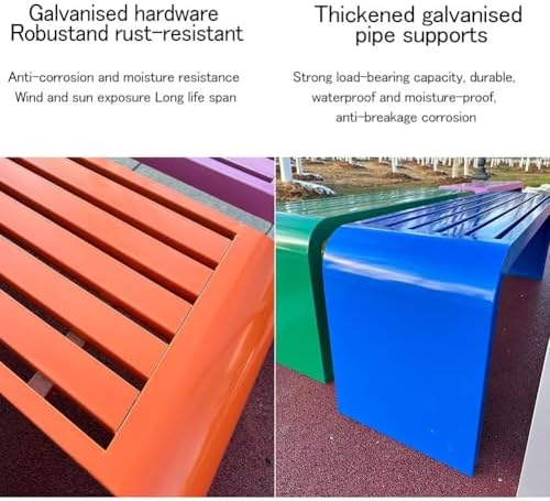 Colorful Kindergarten Outdoor Bench, All-Weather Steel Frame Garden Chair, No Backrest Patio Bench for Park, Lounge, and Porch - Durable Iron Seat for Kids