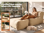 Outdoor Indoor Bean Bag Chair with Ottoman, 2-in-1 Lounge Beanbag with Foam Filling, Waterproof Outdoor Bean Bag & Full-Body Support for Patio Deck Poolside Backyard, Beige